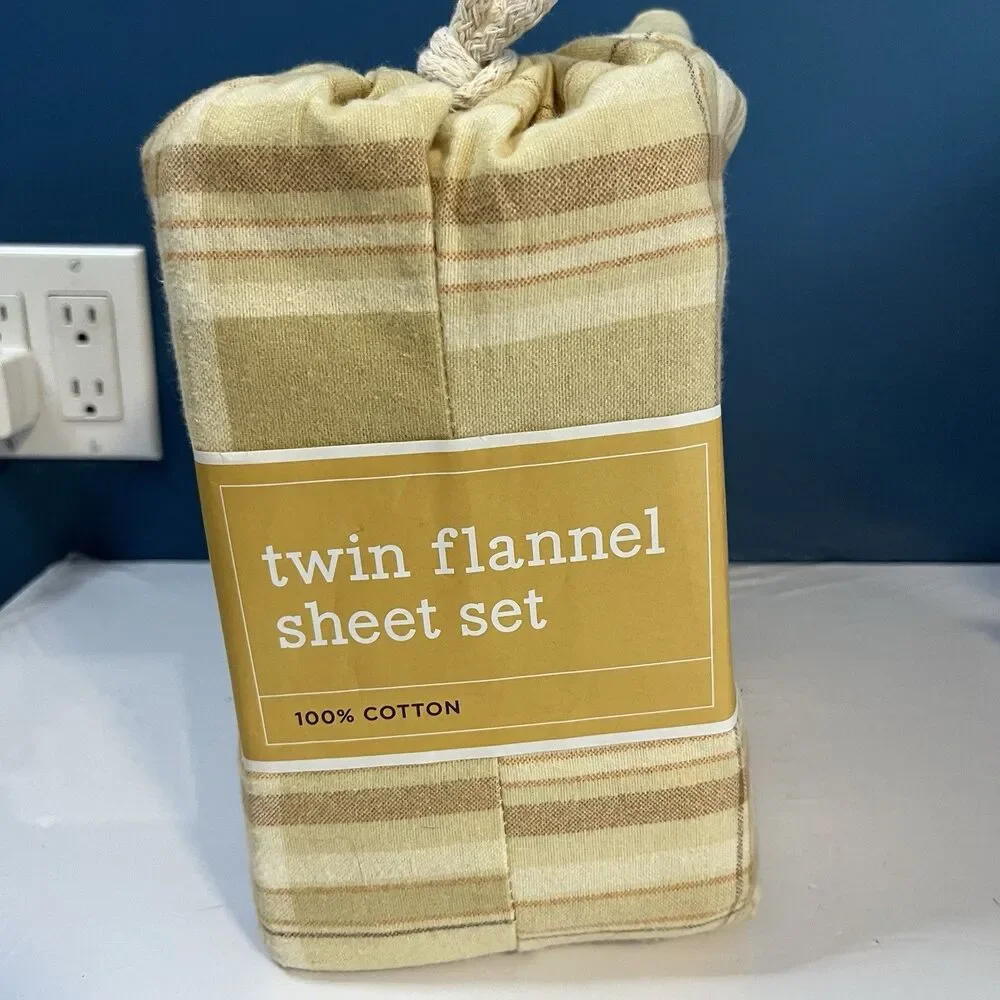 Martha Stewart Cabin Plaid Flannel Sheet Set TWIN Neutral Autumn Yellow NEW